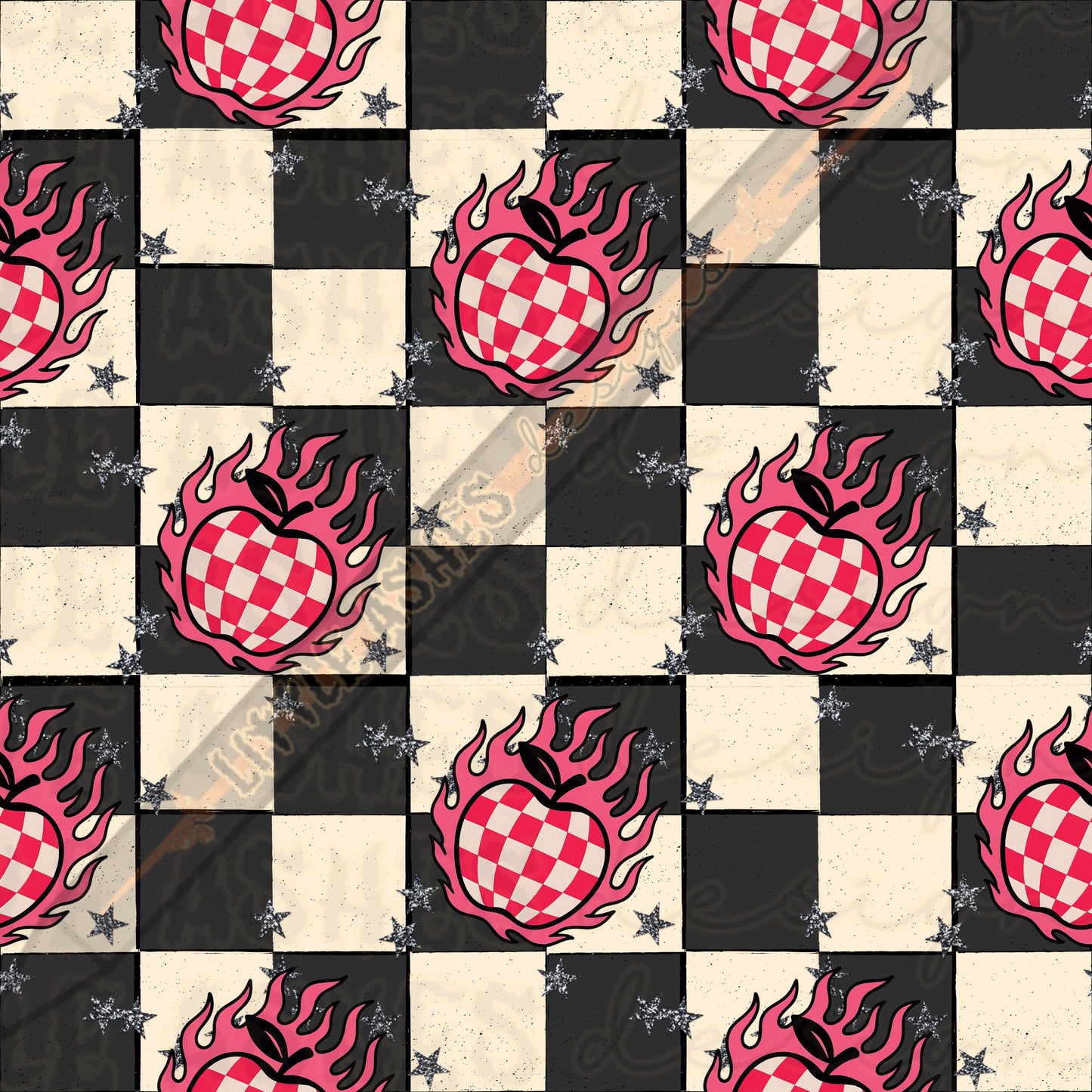 Pink flame apple and black checks