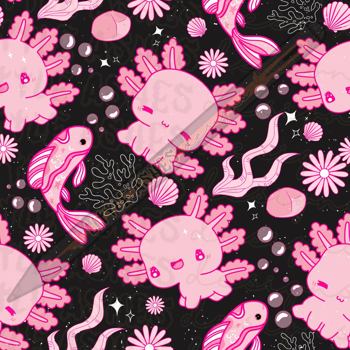 Pink and black axolotl