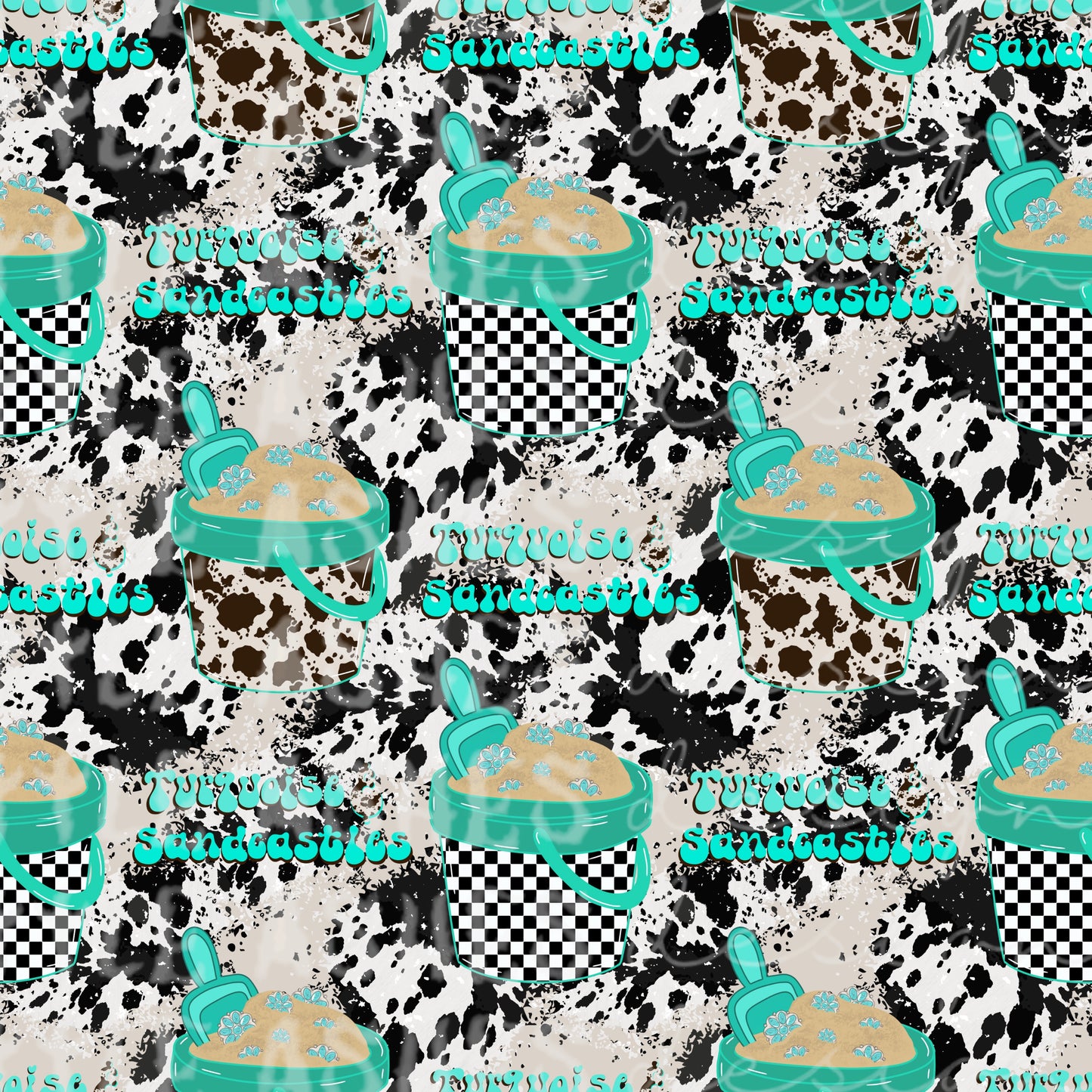 Western cowprint and sand buckets