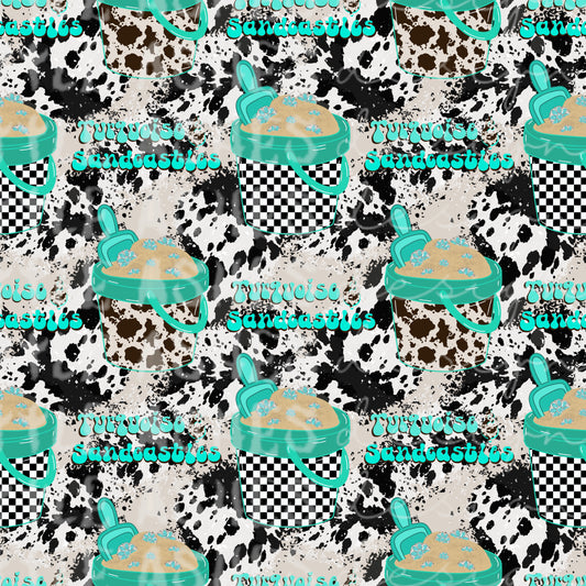 Western cowprint and sand buckets