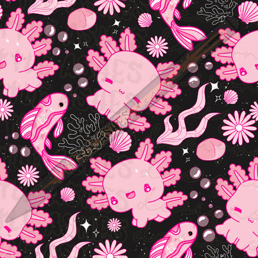 Pink and black axolotl