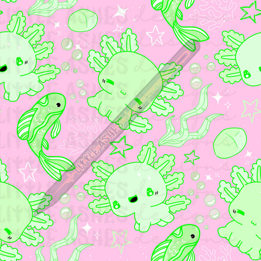 Pink and green axolotl