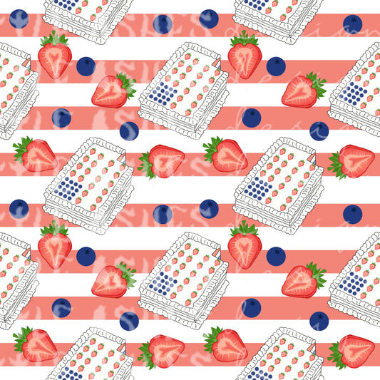 Red, white, and fruit cake