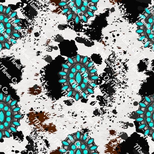 Turquoise & cow print